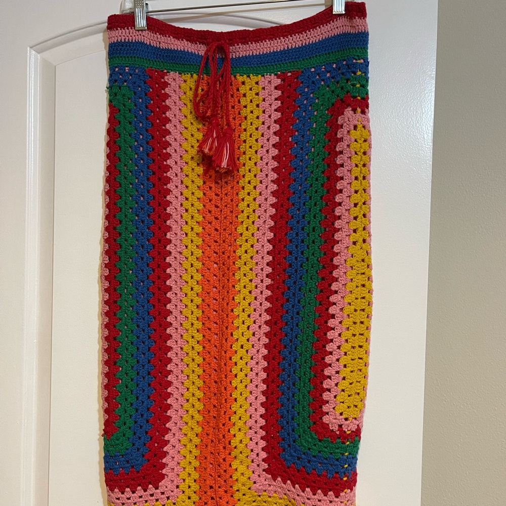 Farm Rio Rainbow Striped Crochet Skirt